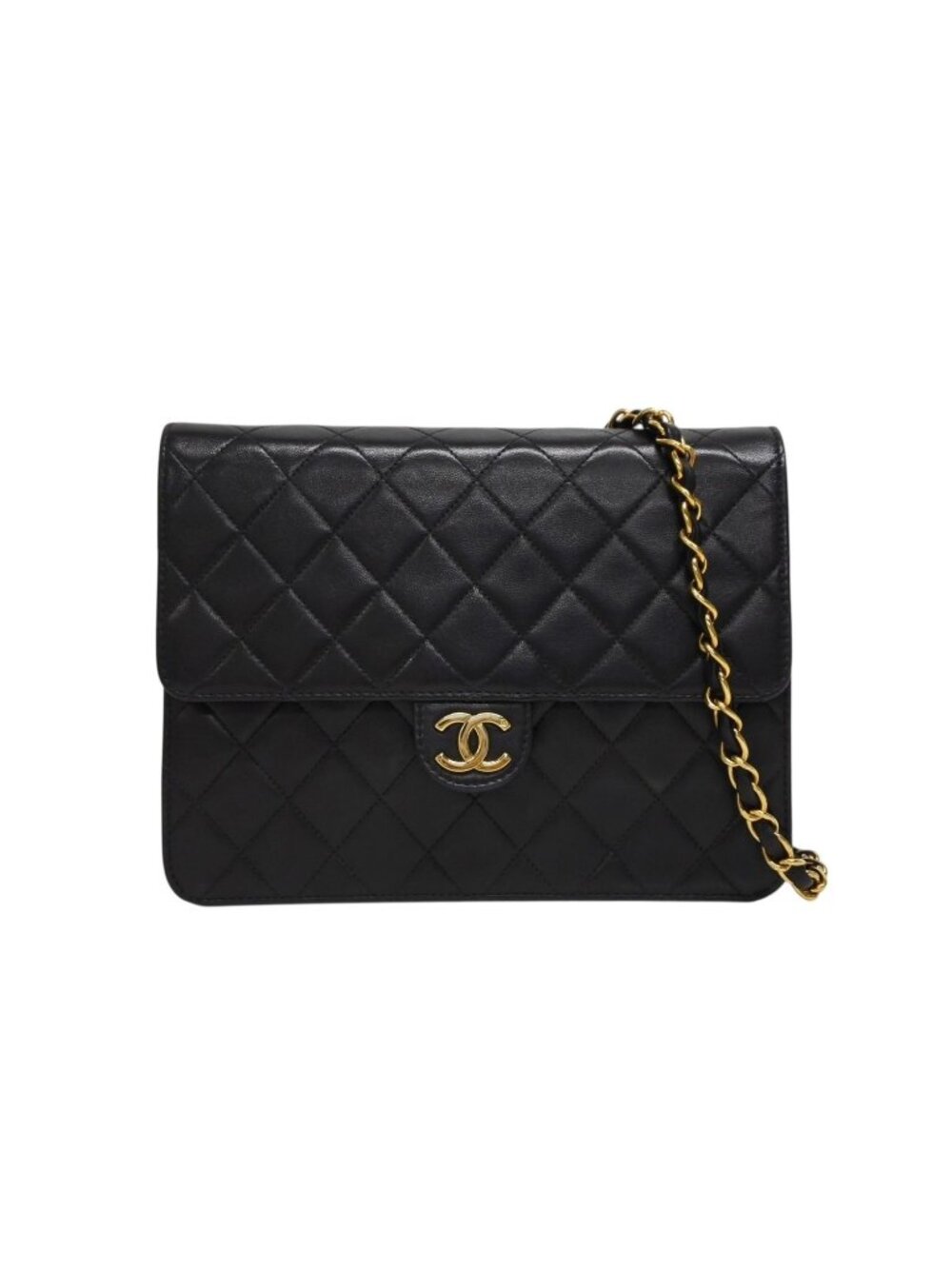 Chanel S Flap S Chain Shoulder Bag CC Logo Lambskin Black Gold